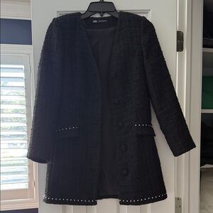 Zara Black Textured Blazer with Stud Accents
